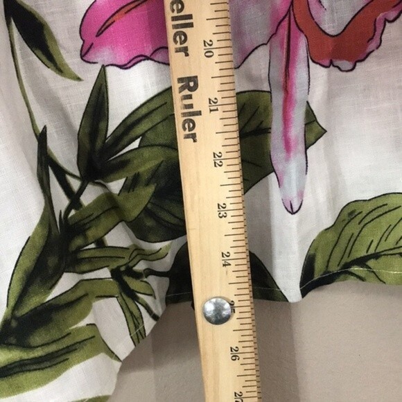 Peck & Peck Linen Floral Poncho Top Copper Beaded Neckline Kimono Sleeves large - Picture 6 of 10